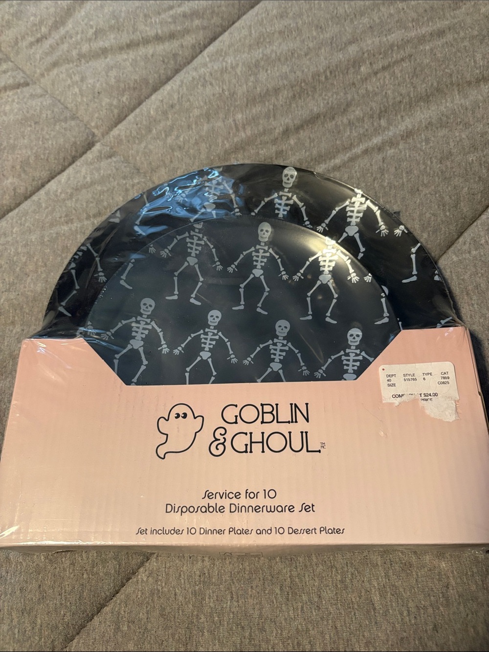 Black Skeleton Disposable Dinner Plates - Pack for 10